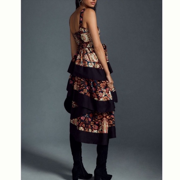Anthropologie Square-Neck Printed Tiered Midi Dress, NEW - Picture 2 of 15